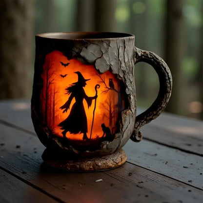 Halloween Fun Mugs Witch Mug 3D Tree Bark Texture  With Handle Design Funny Coffee Large Capacity Mugs Desktop Ornament Gift