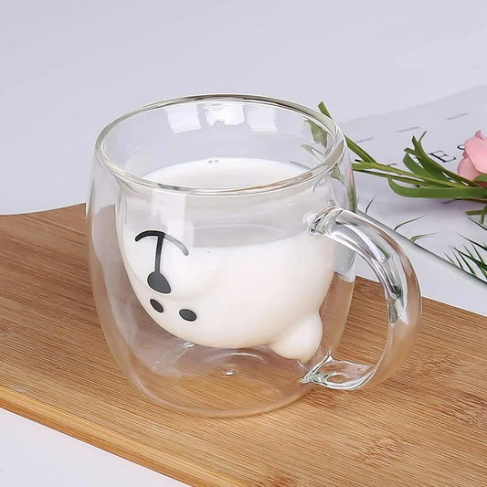 Cute Bear Double Glass Coffee Mug- 250ml