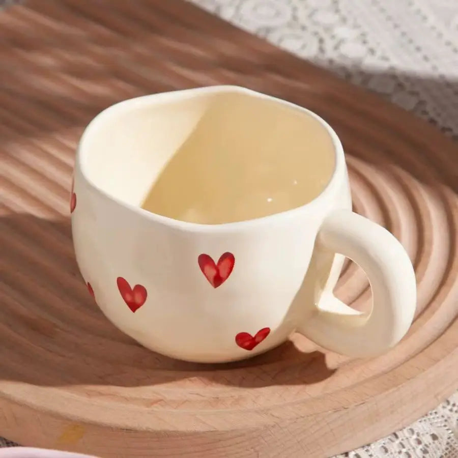 Hand Painted Valentine Day Mug For Her With Red Hearts
