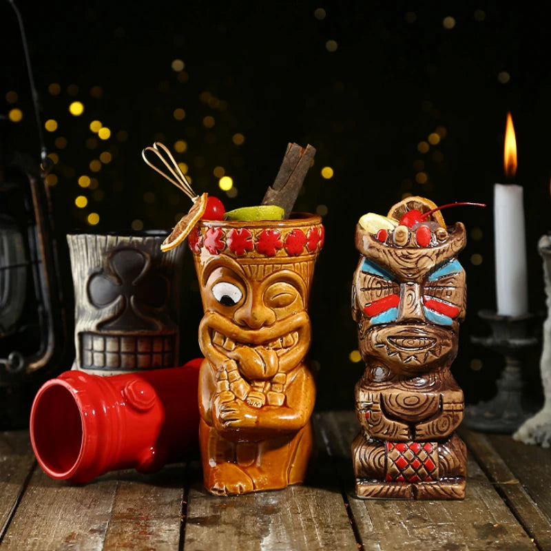 Hawaii Ceramic Tiki Easter Island Coffee Mugs