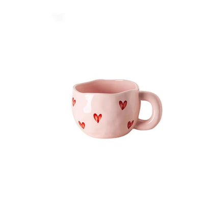 Hand Painted Valentine Day Mug For Her With Red Hearts