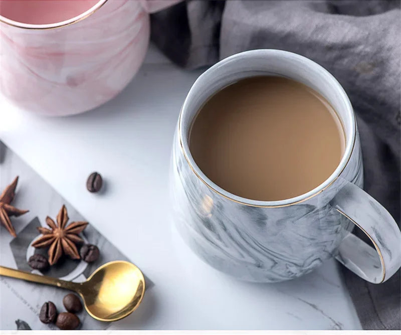 Pink/Grey Coffee Mug - Gold Trim Nordic Style