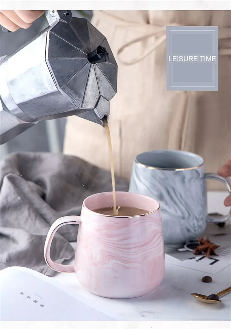 Pink/Grey Coffee Mug - Gold Trim Nordic Style