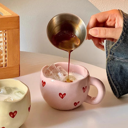 Hand Painted Valentine Day Mug For Her With Red Hearts