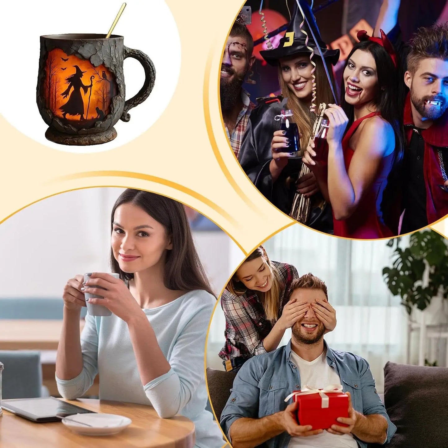 Halloween Fun Mugs Witch Mug 3D Tree Bark Texture  With Handle Design Funny Coffee Large Capacity Mugs Desktop Ornament Gift