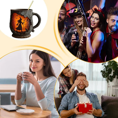 Halloween Fun Mugs Witch Mug 3D Tree Bark Texture  With Handle Design Funny Coffee Large Capacity Mugs Desktop Ornament Gift