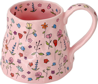 20 Oz Large Floral Pink/White Ceramic Coffee Mug