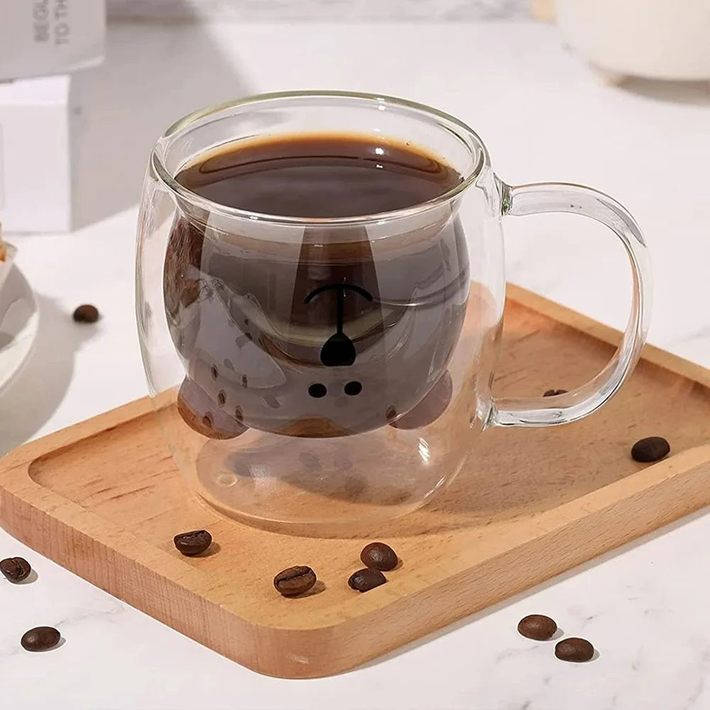 Cute Bear Double Glass Coffee Mug- 250ml