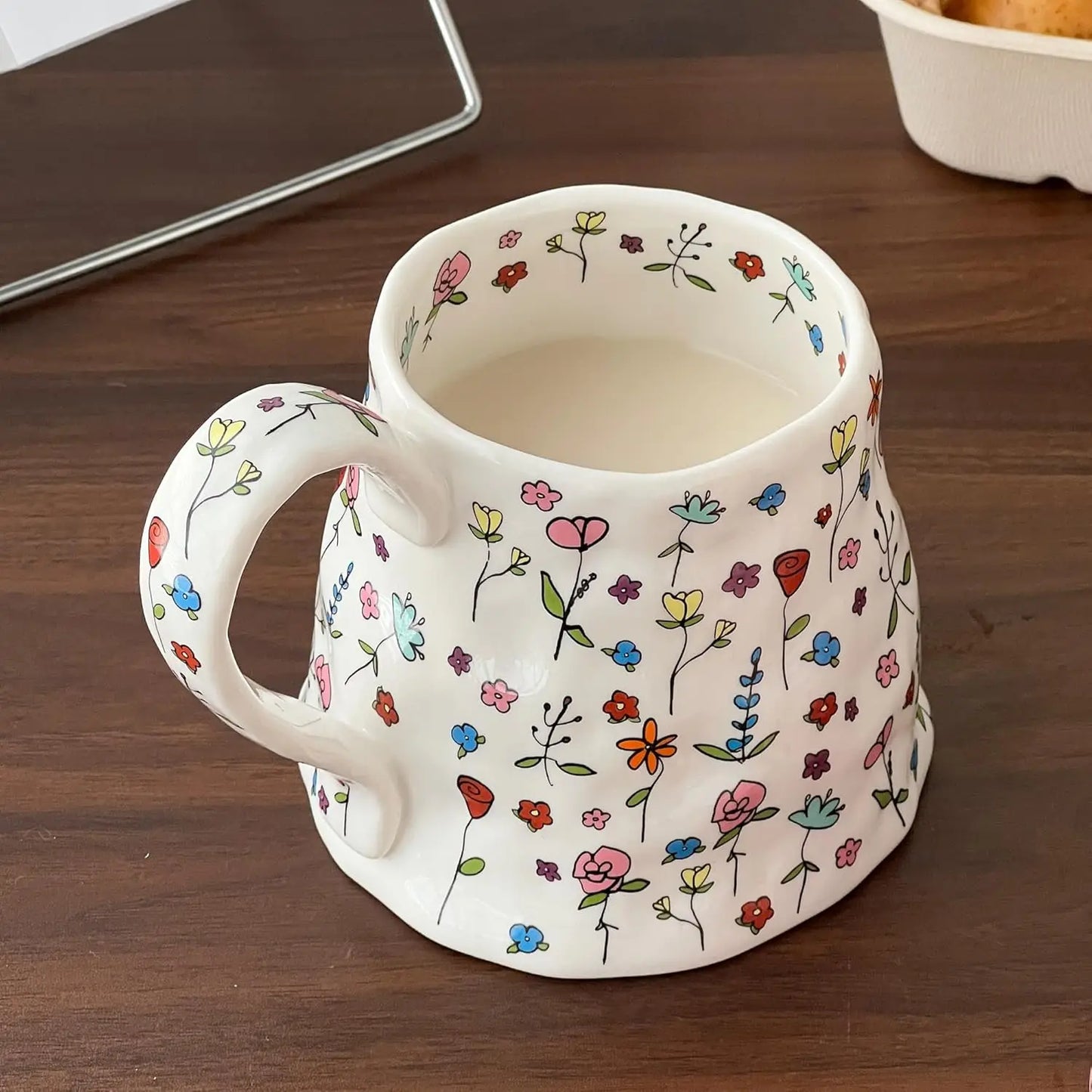20 Oz Large Floral Pink/White Ceramic Coffee Mug