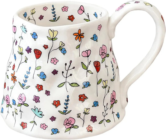 20 Oz Large Floral Pink/White Ceramic Coffee Mug