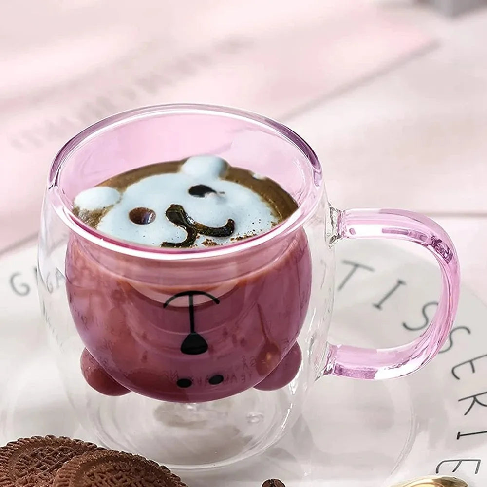Cute Bear Double Glass Coffee Mug- 250ml