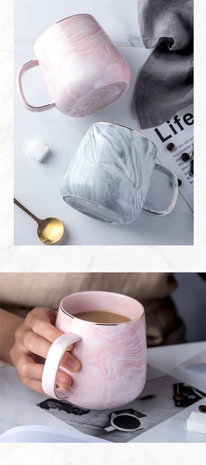 Pink/Grey Coffee Mug - Gold Trim Nordic Style