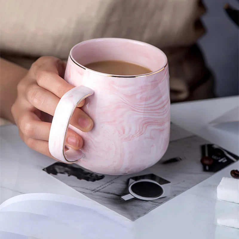 Pink/Grey Coffee Mug - Gold Trim Nordic Style