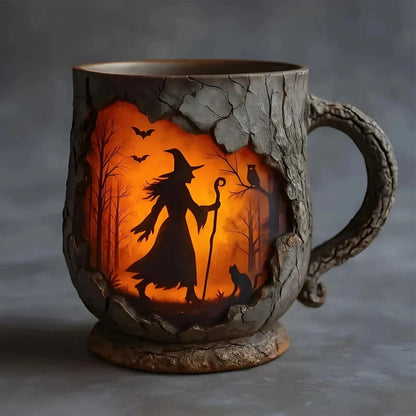Halloween Fun Mugs Witch Mug 3D Tree Bark Texture  With Handle Design Funny Coffee Large Capacity Mugs Desktop Ornament Gift