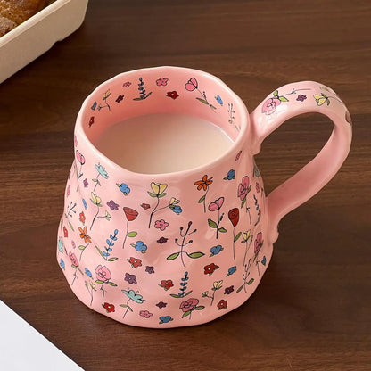 20 Oz Large Floral Pink/White Ceramic Coffee Mug