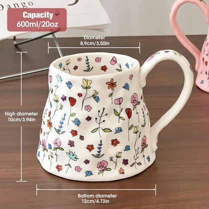 20 Oz Large Floral Pink/White Ceramic Coffee Mug