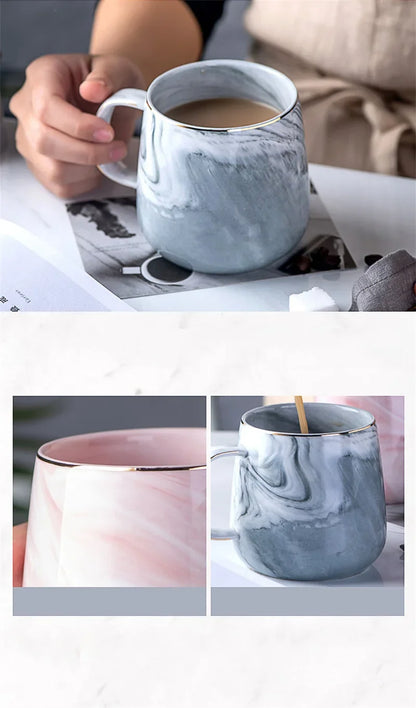Pink/Grey Coffee Mug - Gold Trim Nordic Style
