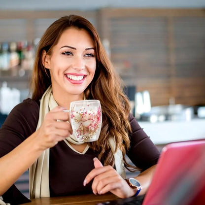 Dried Flower Double Walled Glass Coffee Mug- 350ml