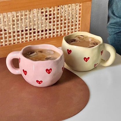Hand Painted Valentine Day Mug For Her With Red Hearts