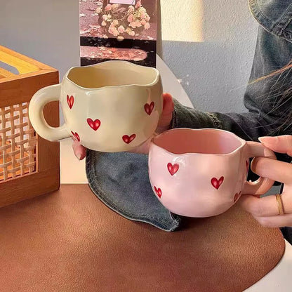 Hand Painted Valentine Day Mug For Her With Red Hearts