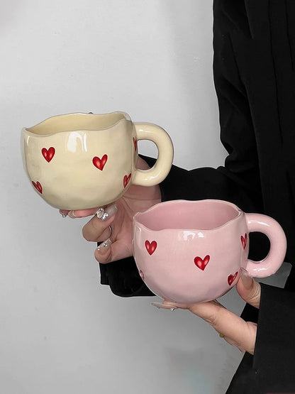 Hand Painted Valentine Day Mug For Her With Red Hearts
