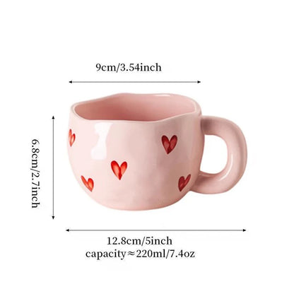 Hand Painted Valentine Day Mug For Her With Red Hearts