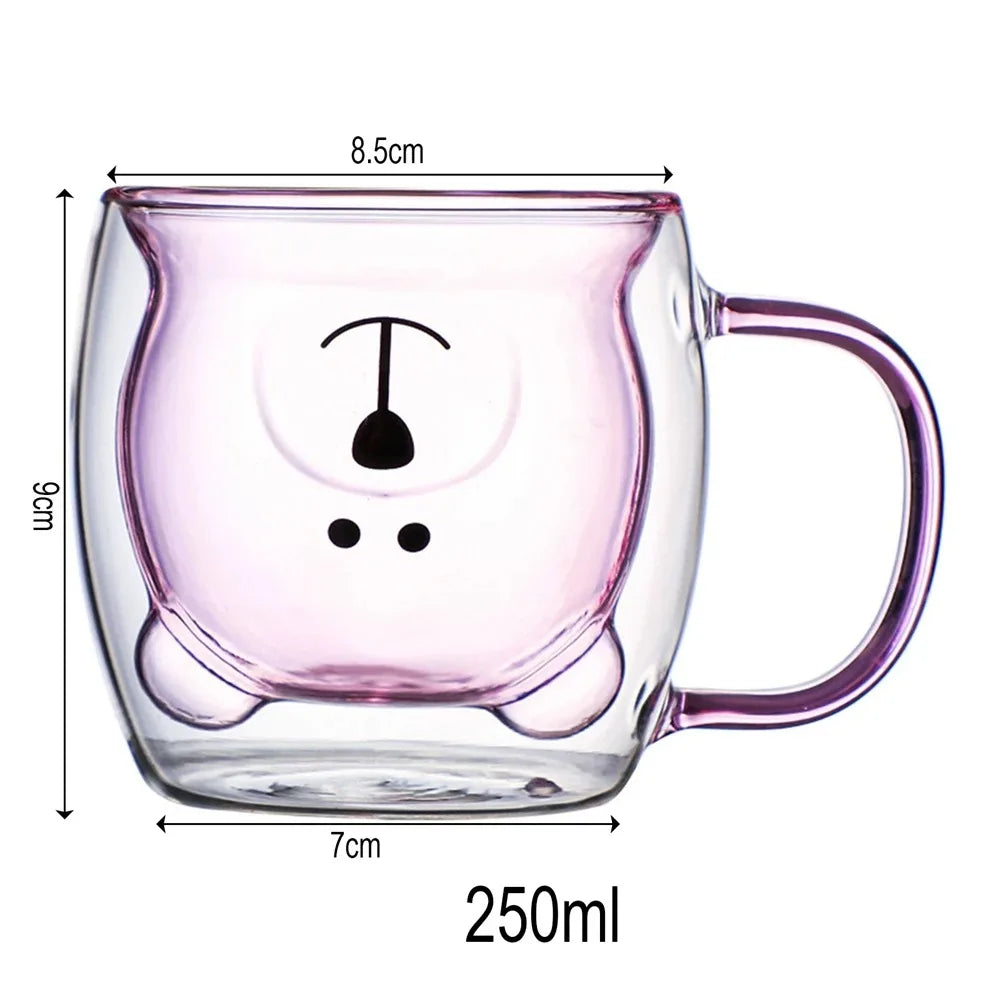 Cute Bear Double Glass Coffee Mug- 250ml