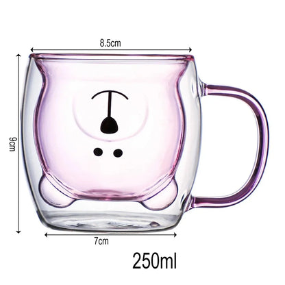 Cute Bear Double Glass Coffee Mug- 250ml