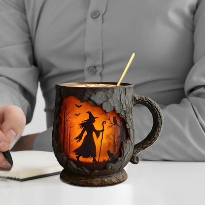 Halloween Fun Mugs Witch Mug 3D Tree Bark Texture  With Handle Design Funny Coffee Large Capacity Mugs Desktop Ornament Gift