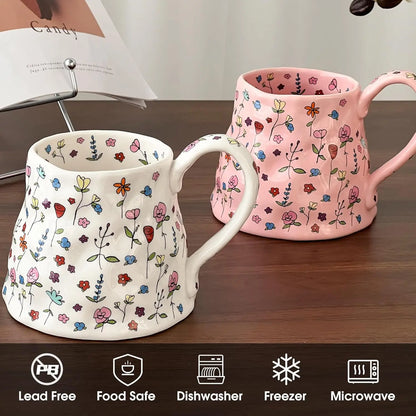 20 Oz Large Floral Pink/White Ceramic Coffee Mug