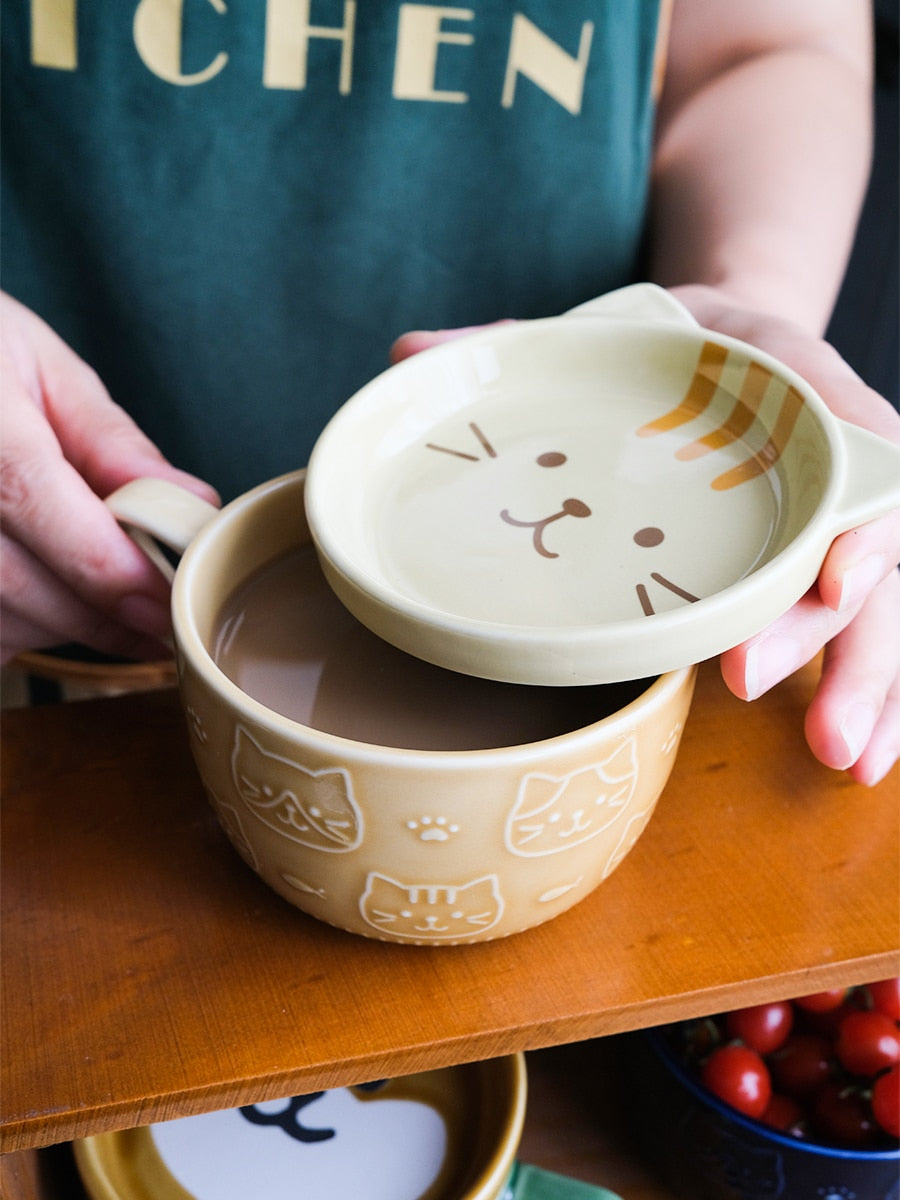 Cute Cat Coffee Mug with Lid