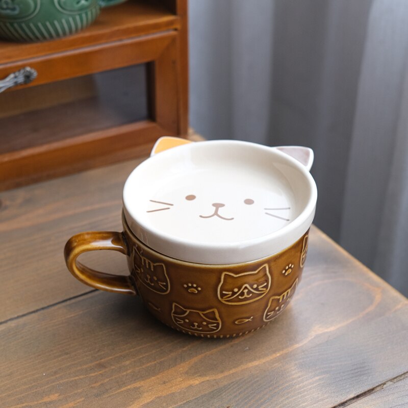 Cute Cat Coffee Mug with Lid