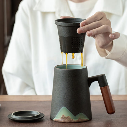 Mountain design ceramic Coffee mugs with filter