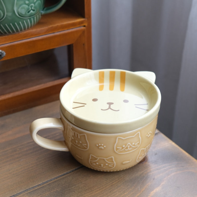 Cute Cat Coffee Mug with Lid
