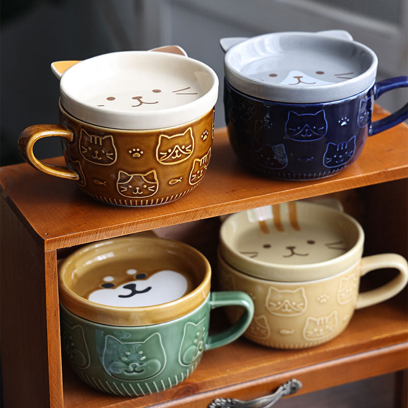 Cute Cat Coffee Mug with Lid