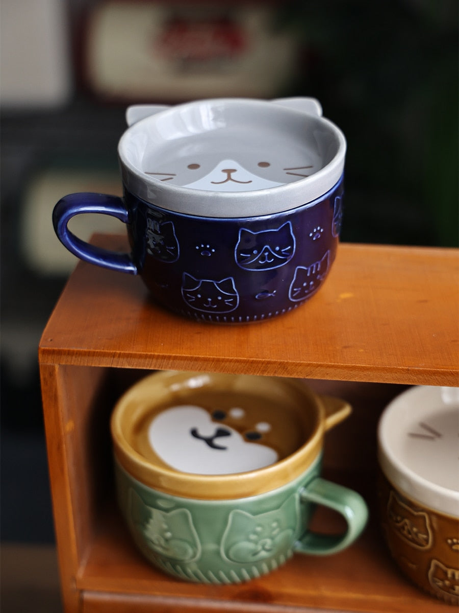 Cute Cat Coffee Mug with Lid