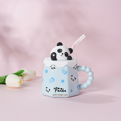 Cute Cartoon Ceramic Coffee Mug with Lid