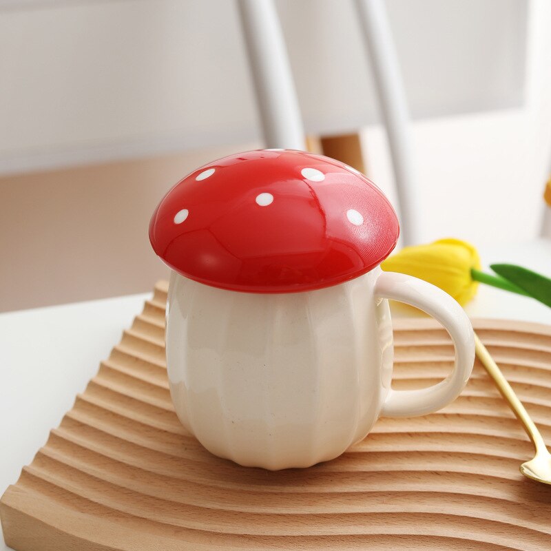 Cute Mushroom Ceramic Coffee Mug  with Lid