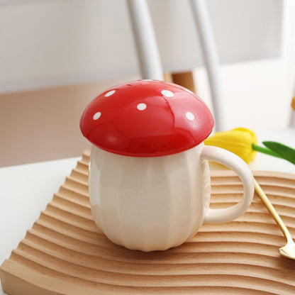 Cute Mushroom Ceramic Coffee Mug  with Lid