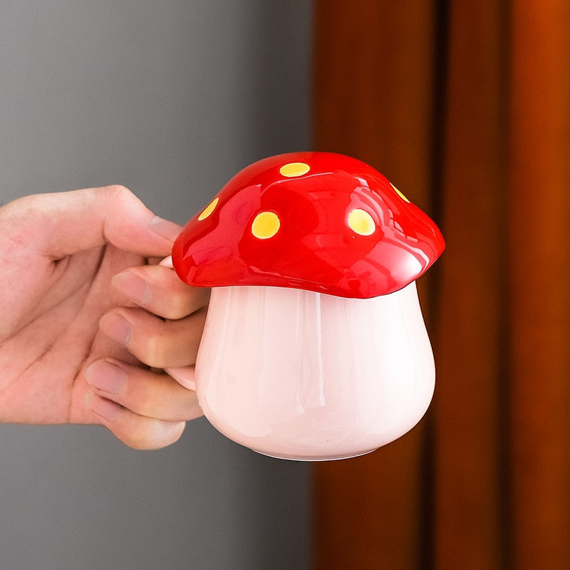 Creative Mushroom Ceramic Cup with lid  Ceramic Mug Coffee