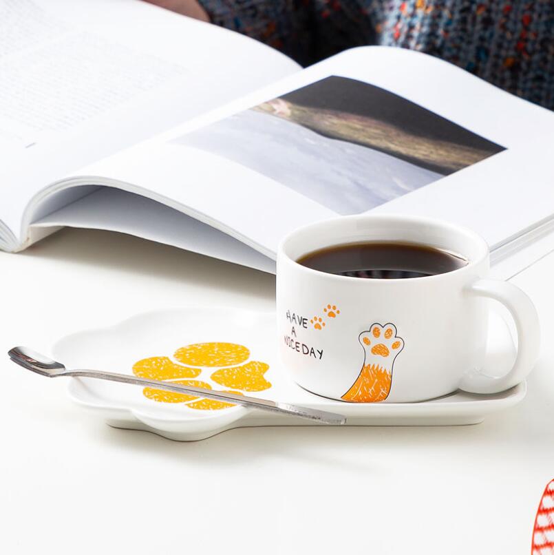 Cute Cat Ceramics Coffee Mug Set With Tray