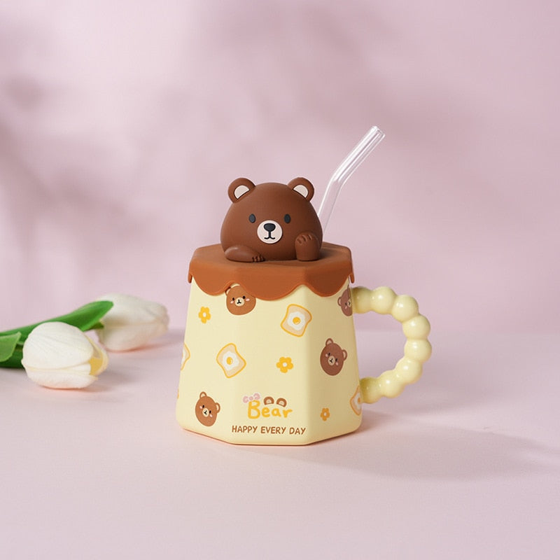 Cute Cartoon Ceramic Coffee Mug with Lid