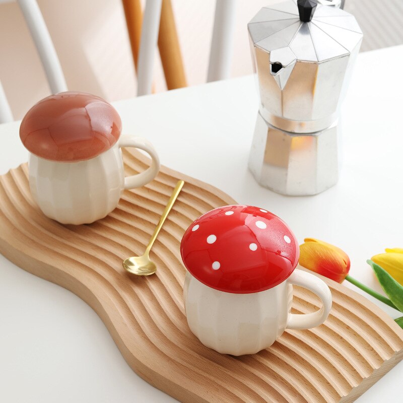 Cute Mushroom Ceramic Coffee Mug  with Lid