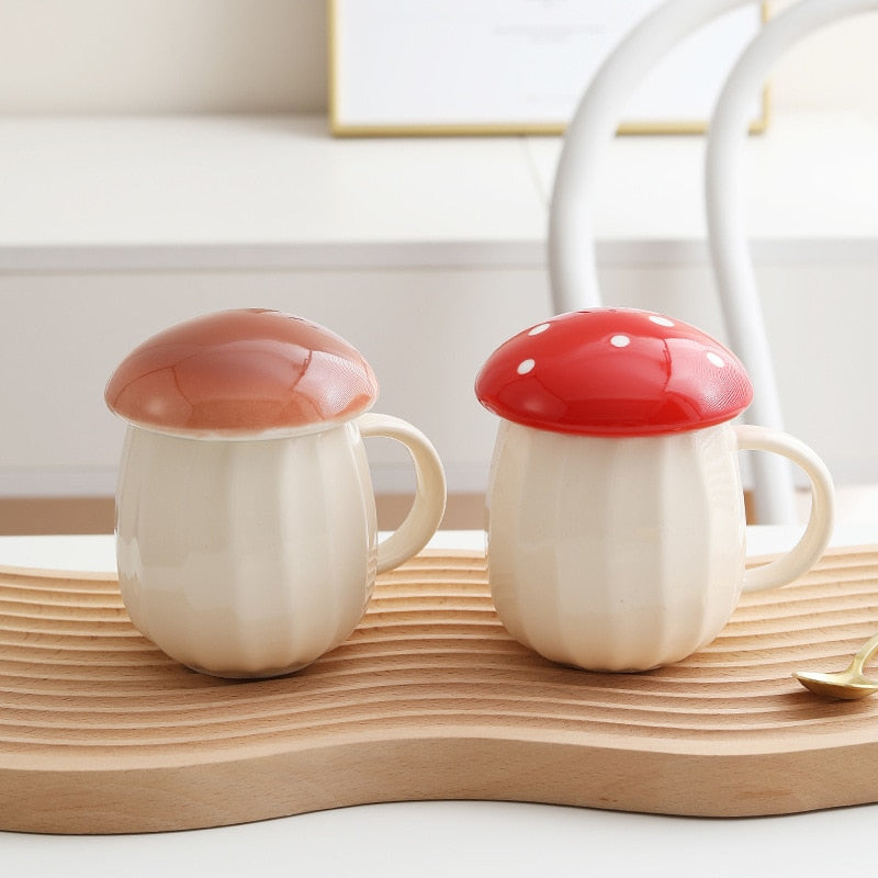 Cute Mushroom Ceramic Coffee Mug  with Lid
