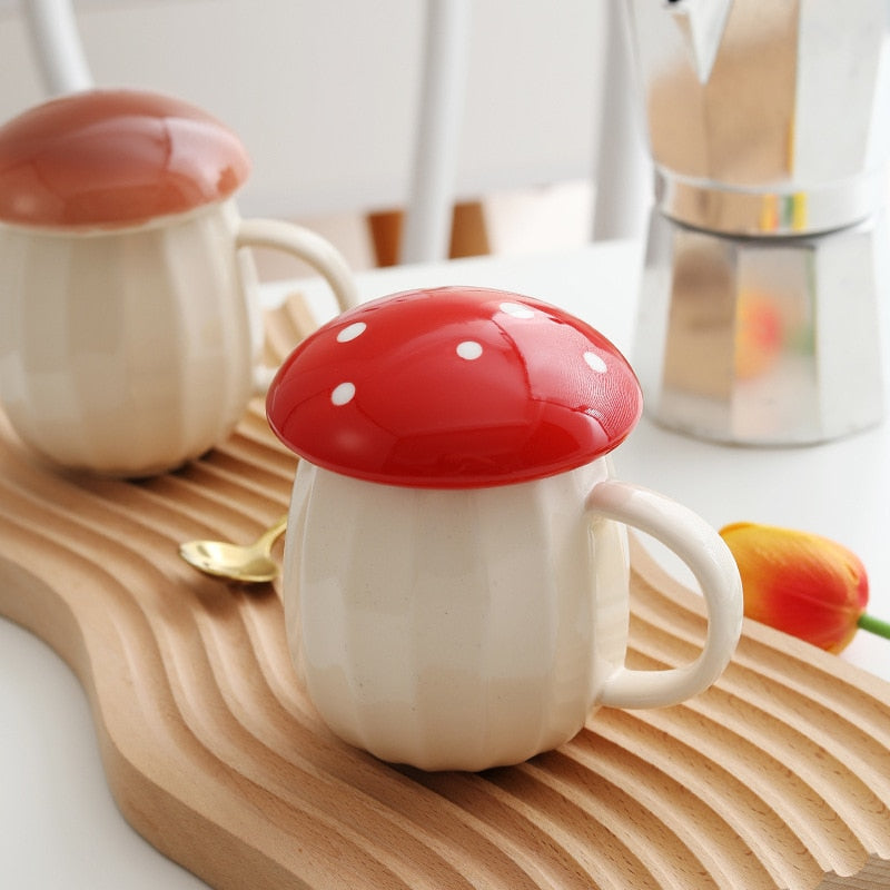Cute Mushroom Ceramic Coffee Mug  with Lid