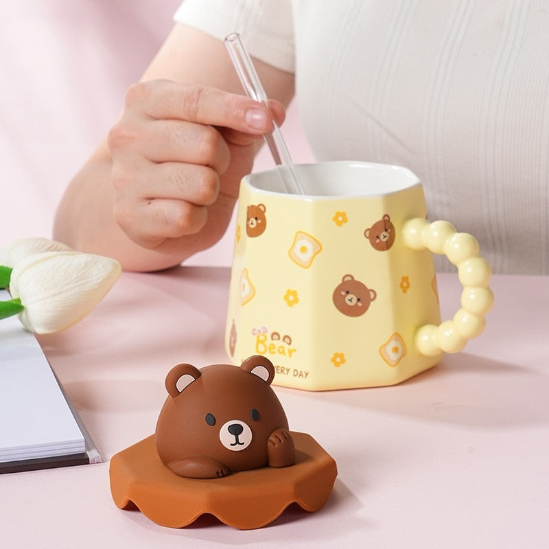 Cute Cartoon Ceramic Coffee Mug with Lid