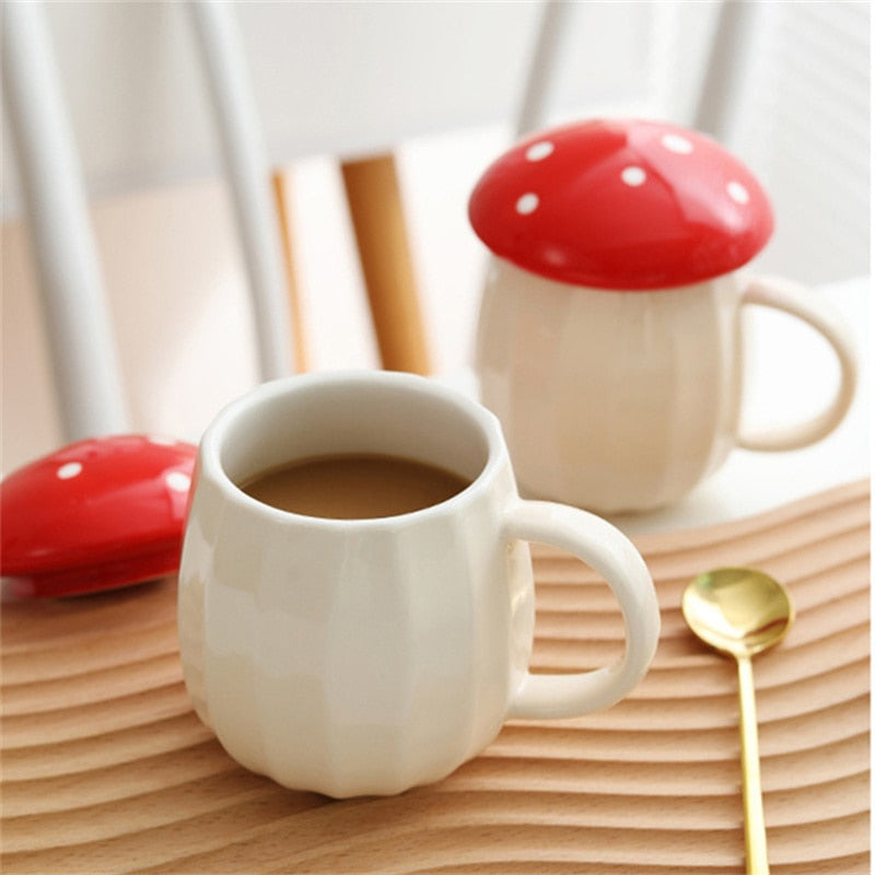 Cute Mushroom Ceramic Coffee Mug  with Lid