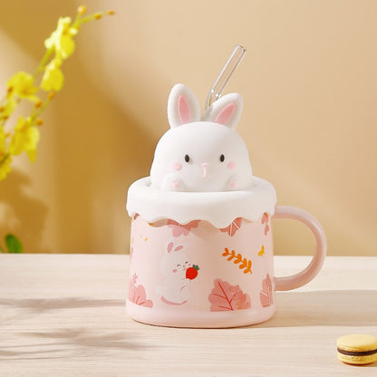 Cute Cartoon Ceramic Coffee Mug with Lid