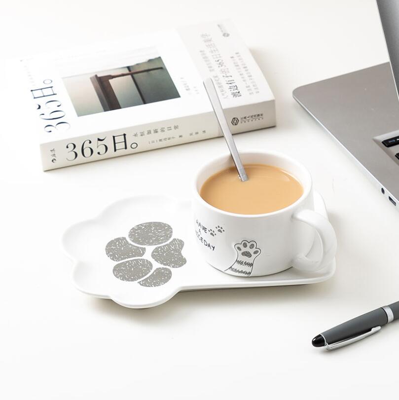 Cute Cat Ceramics Coffee Mug Set With Tray