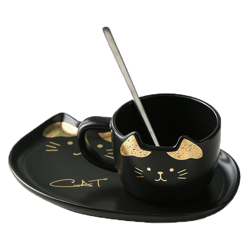 Cute Cat Ceramics Coffee Mug Set With Tray